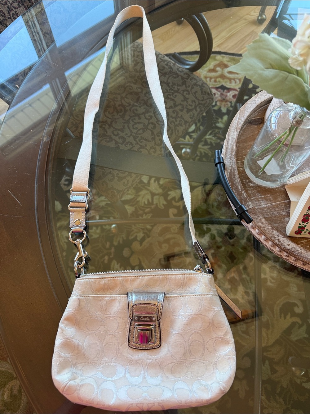 Coach white Signature Crossbody with Silver-Tone Hardware